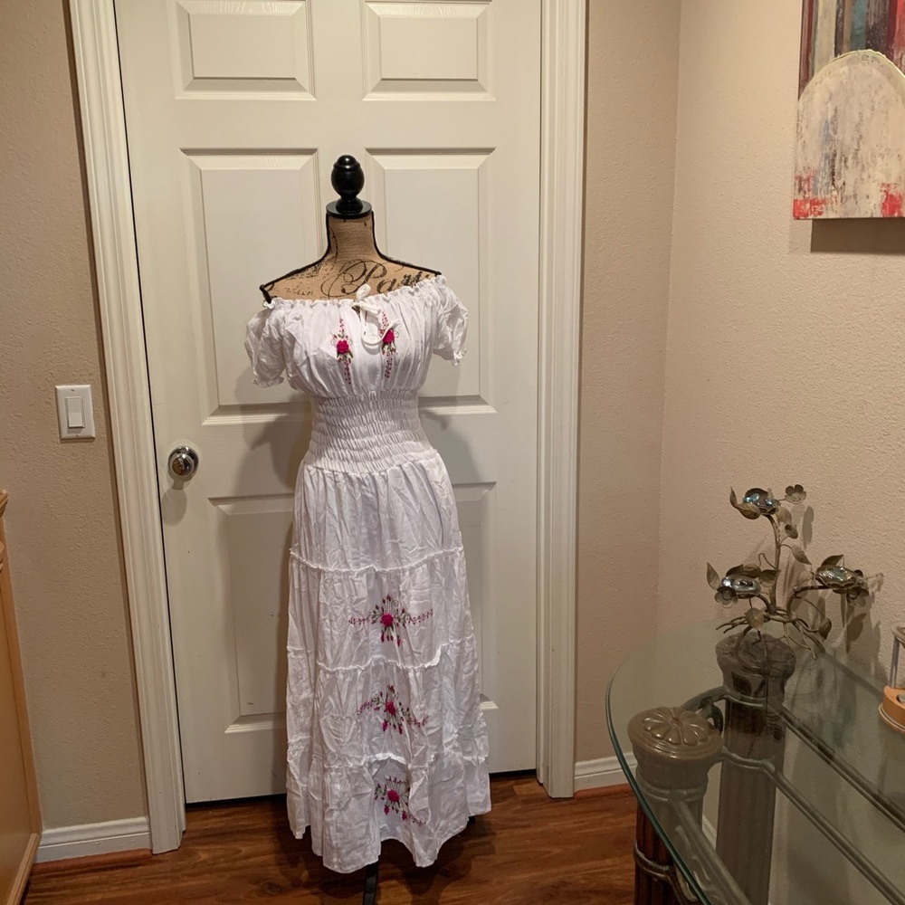 Kamana White peasant maxi dress
